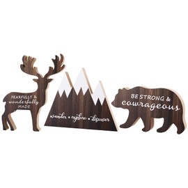 Jetec 3 Sets Wooden Mountain Decor Woodland Inspirational Quote Wooden Sign Wander Explore Discover Neutral Nursery Table Decor Centerpiece Wooden Mountain Deer Bear Decor for Room Decor