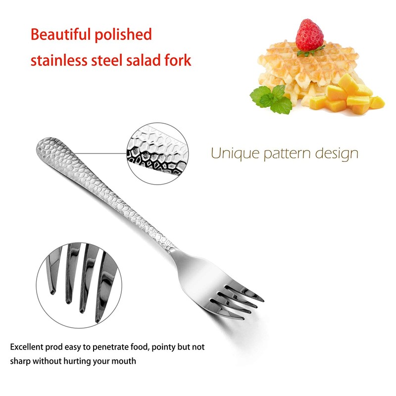 Hammered Salad Forks Set of 6, E-far Stainless Steel Appetizer