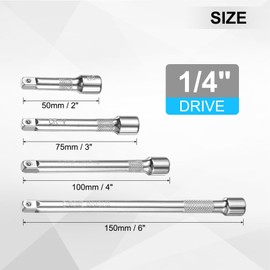 uxcell 1/4" Drive Impact Extension Bar 2" 3" 4" 6" Chrome Vanadium Steel Extra Long Socket Wrench Extender Square Drive Socket Handle for Loosening and Tightening Silver 4-Piece Set