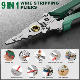 8 In 1 Wire Stripping Pliers, Wire Stripper with Voltage Tester, Electrician Pliers Cable Stripper for Cutting and Pulling, Wire Twister Tool, Crimper, Splitting, Electrician Repair Tool (1-PC)