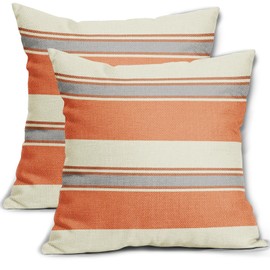 Aytipun Orange Grey Striped Pillow Covers 18x18 Set of 2 Boho Stripe Print Patterned Gray Cream Decorative Spring Summer Outdoor Pillowcases Modern Farmhouse Throw Cushion Case Couch Sofa Bed Decor