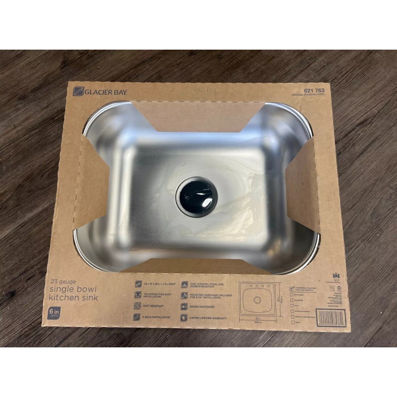 Glacier 621 763 HDSB252264 25" Drop-in 1-Bowl 22 Gauge Stainless