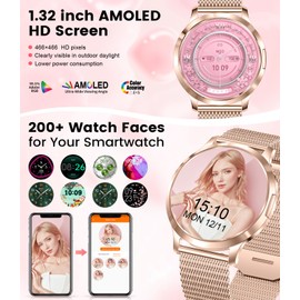 HIRREO Smart Watch for Women(Dial/Answer Call), 1.32" AMOLED HD Display, 100+ Sports Mode Fitness Tracker, 5ATM Waterproof/IP68/Sleep Smartwatch Womens, iOS Android Smart Watches for Women