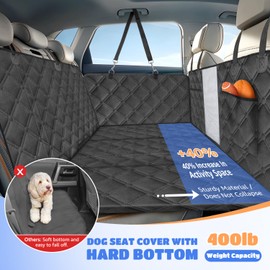 Large Dog Backseat Extender, Hard Bottom Waterproof Anti-Scratch Car Rear Seat Protector Cover with Mesh Window & Pocket 400lbs Load Capacity, Sturdy Heavy Duty Non-Slip Dog Hammock for Car SUV Truck