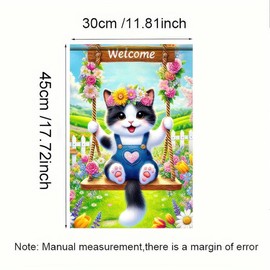 BlissYard Spring Welcome Garden Flag Adorable Cat Outdoor Flags Sunflowers Butterflies Yard Decoration for Home Garden Farmhouse Outside Entrance Decor 12x18 Inch Double Sided