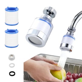 Faucet Water Filter with 2 Filter Cartridges,360 Degree Rotating Sink Tap Water Filter,Carbon Water Filtration Faucet Removes Chlorine Fluoride Heavy Metals Hard Water