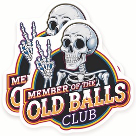 Old Balls Club Stickers - Skeleton Peace Sign - Funny Retro Stickers - 2 Pack - - 5" Wide Design - Adheres to Laptops, Tumblers, and More – Made in The USA - AQS2880