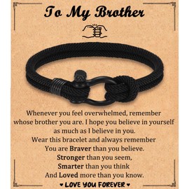 Leyung Leyung to My Brother Bracelet Gifts for Brother from Sister, Valentines Birthday Graduation Day Christmas Stocking Stuffer Easter Gifts for Teen Teenage Boys
