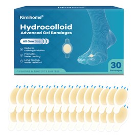 Kimihome Hydrocolloid Blister Bandages for Feet - 30ct Gel Blister Bandages - Blister Cushions for Heel, Toe - Blister Prevention for Travel - Water Resistant Bandages Pads (Toe Pack)