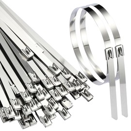 SKIKEN Extra-Wide Metal Zip Ties 15.8 Inch - 304 Stainless Steel Zip Ties Heavy Duty 100pcs | Self-Locking Cable Ties for Chain Link Fence/Outdoor/Electrical/Farms | 300lb Capacity (0.31"W)