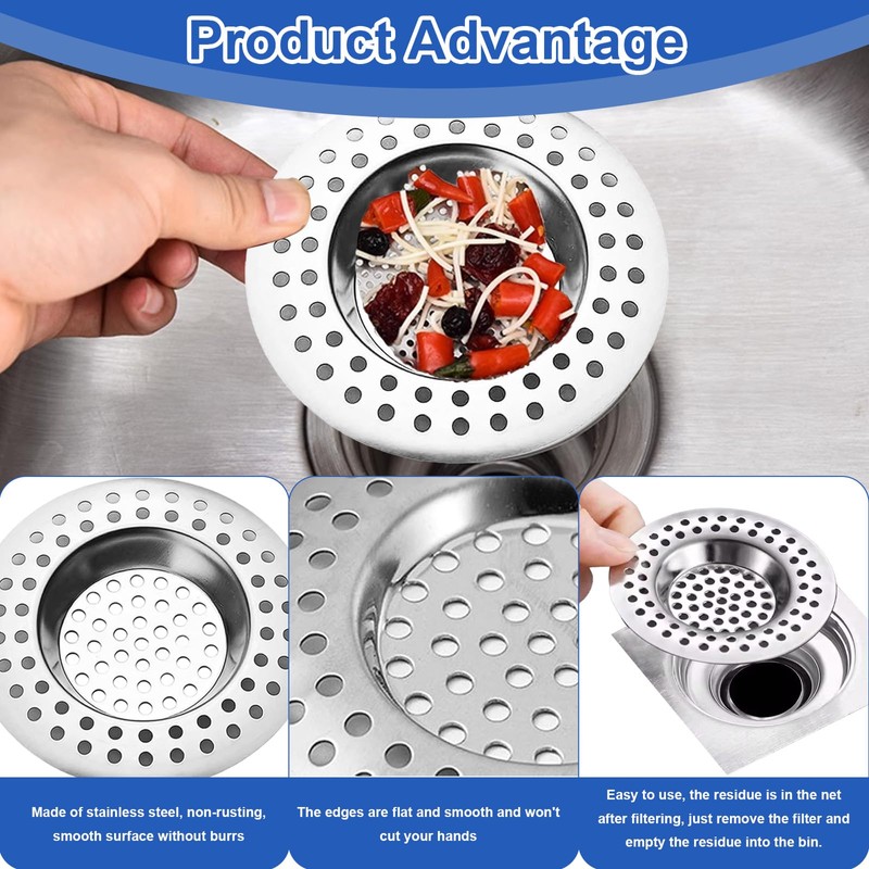 Stainless Steel Sink Strainer 2 Pack - 7.7cm Heavy Duty