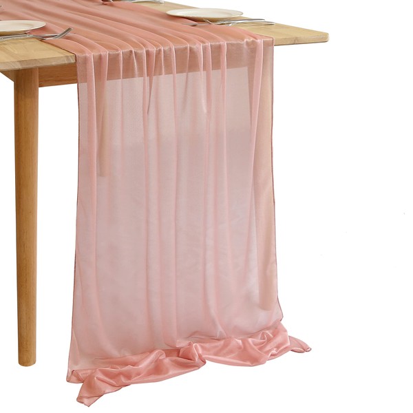 Stholome Dusty Rose - Runner da tavolo in chiffon, per matrimonio, addio al nubilato, baby shower, compleanno, decorazioni per feste (300 x 75 cm, rosa semi-trasparente
