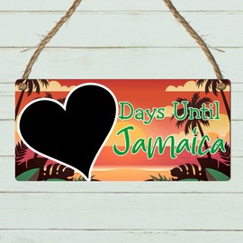 Days Until Jamaica Countdown Plaque - Tropical Holiday Countdown Sign - Jamaican Travel Countdown with Chalkboard - Caribbean Beach Vacation Countdown (Red Sunset, Without Pen)