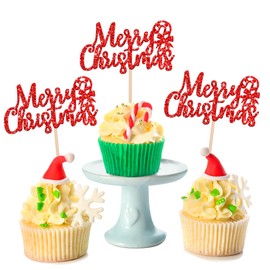 24 piezas de decoración para cupcakes con bastón de Navidad con purpurina de Navidad, Navidad, Año Nuevo, vacaciones, fiestas, Navidad, decoración de tartas, suministros rojos