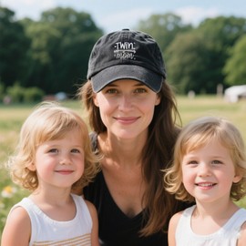 Qoyupuza Twin Mom Gift Women's Baseball Cap, Adjustable Cotton Hat for Moms of Twins, Stylish Motherhood, Black, One Size