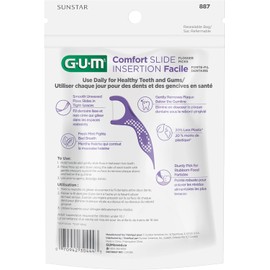 GUM Comfort Slide Flosser Picks, Silky Floss for Tight Spaces, Fresh Mint Flavour, Purple, 90 Flossers (1 Bag)