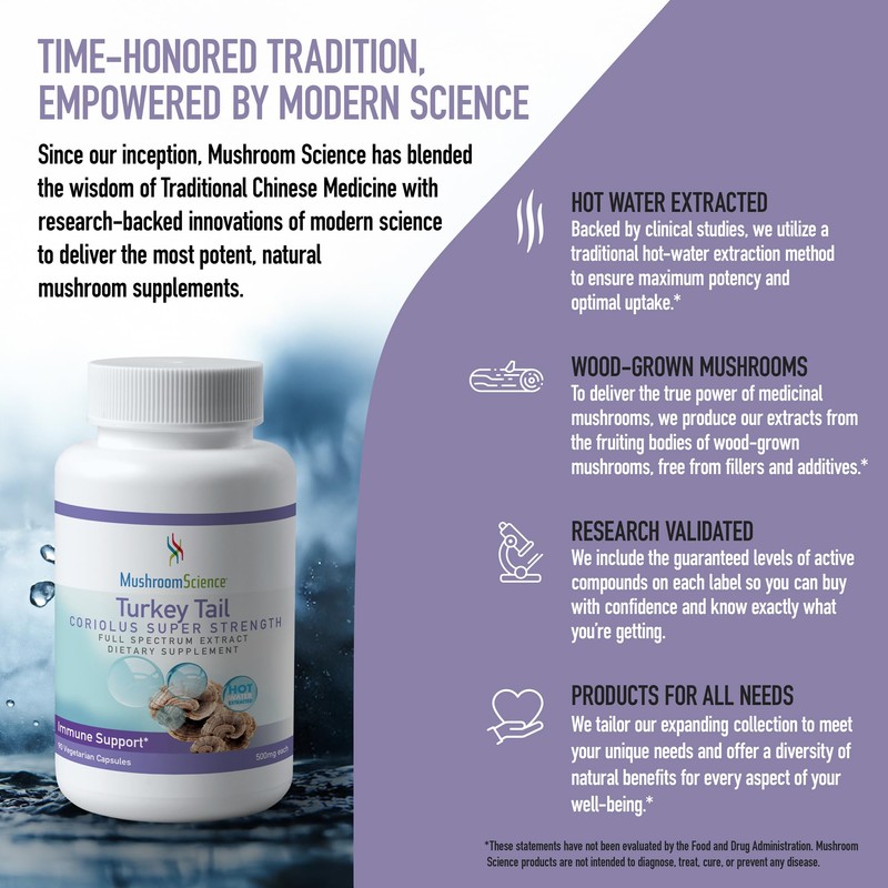 MushroomScience Turkey Tail Mushroom Capsules, Coriolus Super Strength, Natural Mushroom