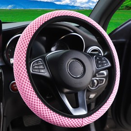 Funda universal para volante de coche, para mujeres y hombres, de 14.5 a 15 pulgadas, funda de microfibra suave para volante de coche, accesorios para interiores de coche, color rosa