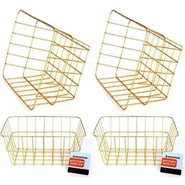 Gold Iron Wire Baskets and Trays, Round and Rectangular, 4-ct Sets (Rectangular)
