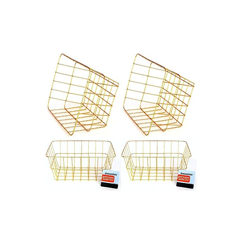 Gold Iron Wire Baskets and Trays, Round and Rectangular, 4-ct