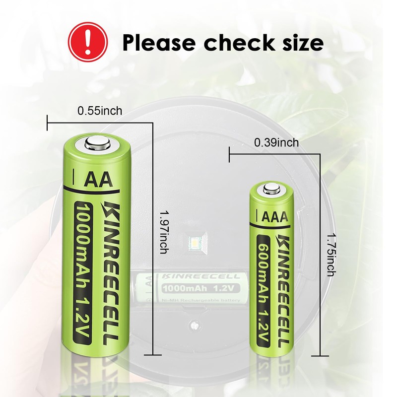 KINREECELL Rechargeable AA Batteries, Ni-MH Double A Solar Batteries High