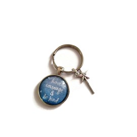 COURAGE & be kind 25mm glass cabochon WAND charm keyring gift, princess cinderella themed fairy tale wish book lover birthday Xmas presentj