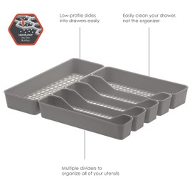 Spectrum Diversified Hexa Drawer Organizer Tray Modern Kitchen Cutlery, Utensil, Silverware Holder Caddy, 6 Dividers Cabinet Storage, 13 x 16, Stone Gray