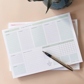 A4 Planner Pad: Undated Weekly Planner for Scheduling, Tear Away To Do List Notepad, Weekly Productivity Planner with Habit Tracker, Desk Accessories for Office Desk, A4 Paper - Sage Green