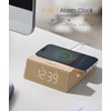 3-in-1 Alarm Clock with Wireless Charging & Night Light, Wood