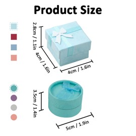 TACYKIBD 24Pcs Gift Box Set, Cardboard Ring Boxes with Foam and Bow Small Jewelry Case for Christmas, Birthday, Anniversaries, Valentine’s Day, Mother’s Day and Other Festivals (Assorted Color)