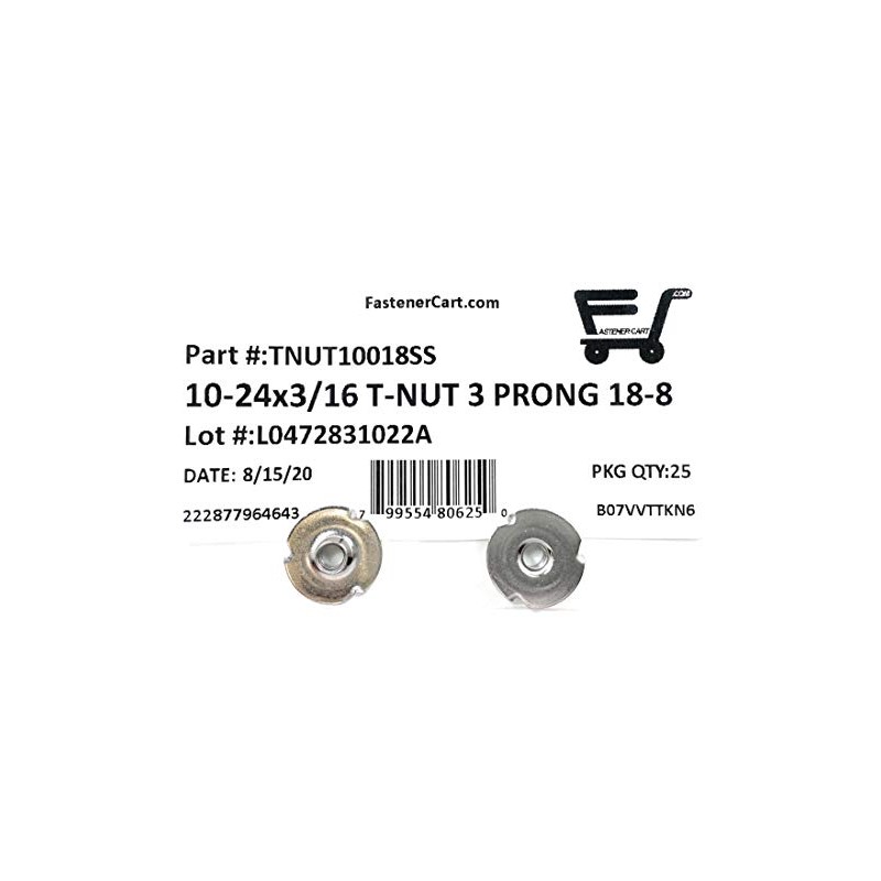 T-NUT Stainless Steel 10-24x3/16 (3 Prong) Tee Nuts (10-24 Thread