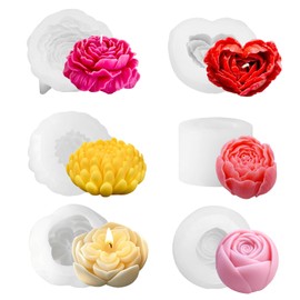 JDH 6 moldes de silicona para jabón, diseño de flores de rosa, diseño de flores de rosa, diseño de corazón en 3D, para el día de la madre, para velas, cera de soja, cera de abeja, resina para