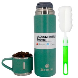 XTYHTX - Botella de café aislada de acero inoxidable de 17 onzas, botella de bebidas aislada al aspiradora con asa, a prueba de fugas para café, té, agua, caliente o frío, (verde)