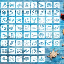 Winmany 60PCS Stencil Template for Painting Marine Creatures Drawing Template Reusable Openwork Stencil Painting DIY Crafts on Wood Wall Home Decor