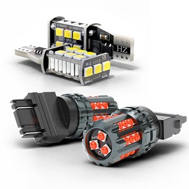 PCVBMLAUT Compatible with Ford F150 2009 2010 2011 2012 2013 2014 Led Brake Light (Red) and Led Reverse Light (White) Replacement Bulb Set. Plug and Play, 4 Bulbs