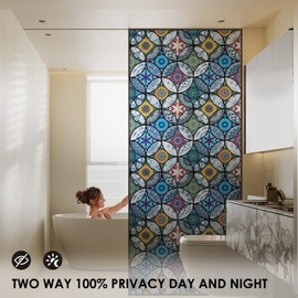 DKTIE Static Cling Decorative Window Film with Installation Tools Non Adhesive Privacy Film Stained Glass Window Film for Bathroom Shower Door Heat Cotrol Anti UV 17.7 x 78.7 Inch