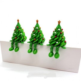 Colorful Articulated Printed Christmas Tree Table Ornament Free Size/One Color 10ea