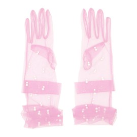 Aniler Women's 21'' Tulle Long Wedding Bridal Elbow Length Sheer Opera Party Gloves (Pink Pearl, 21" Length)