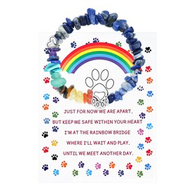 Rainbow Bridge Pet Memorial Bracelet - 7 Colors Chakra, Sympathy Gift for Loss of Dog or Cat, 7MM Mixed Color Gravel Stone, Bracelet for Grieving Pet Owners