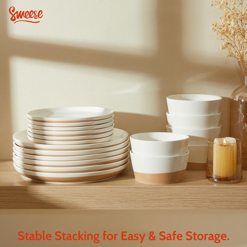 Sweese 18 Pieces Porcelain Dinnerware Set, Modern Dish Set for