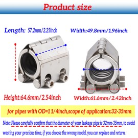 Pipe Repair Clamp for pipes OD:11/4inch or 32mm-35mm, Leak Sealer,Emergency Pipe Repair Kit for Copper Pipes Plastic Pipes Galvanized Pipes Steel Pipe,304 Stainless Steel Pipe Repair Clamp。