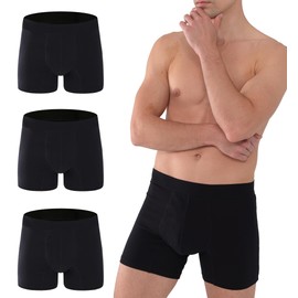 AIRCUTE Washable Absorbency Urinary Incontinence Underwear for Men, 6" Inseam Boxer Briefs for Bladder Leaks, 3 Pack (Large, Black-Black-Black)