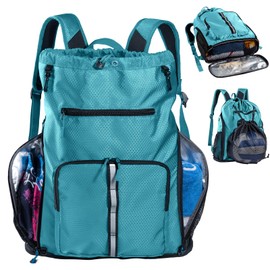 VIGEGARI Large Beach Backpack Waterproof Sandproof - Oversized Beach Bag- Pool Bag Backpack - Drawstring Backpack for Beach, Teal, Large, Backpack