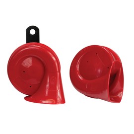 HELLA Set de 2 Bocinas de caracol rojas 012010851. Voltaje de 12V. Frecuencia de Sonido Potente de 400/500Hz, incluye soporte montado. En caja con Instructivo gráfico.