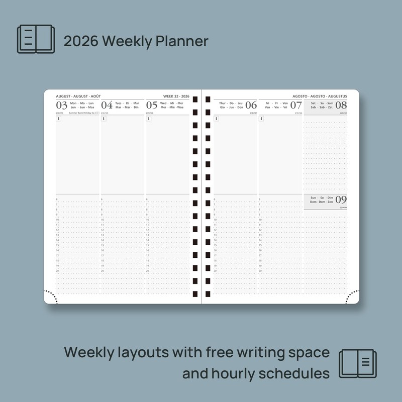 POPRUN Calendar 2026 Book Calendar 21.5 x 16 cm, 17-Month