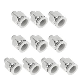 Motoforti Push to Connect Air Fittings 1/2" Male Thread Air Line Quick Connector Plastic Metal 1/8"BSPT 10 Pcs White Silver Tone