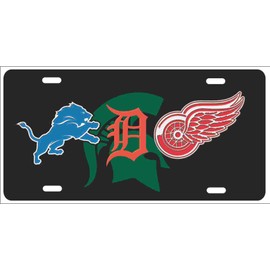 ATD Detroit Michigan Sport Teams Combined Logos Novelty Front Plate Decorative Vanity Car Tag can Also be Used as a Door Sign