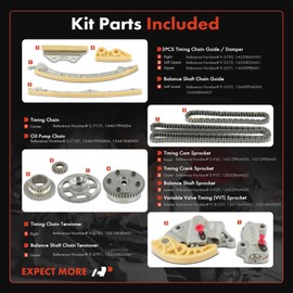 A-Premium Engine Timing Chain Kit W/VVT Sprocket Compatible with Honda & Acura - CR-V CRV 2010-2011, Civic 2012-2015, TSX 2009-2014, ILX 2013-2015 - 2.4L, Replace# 14310R40A02