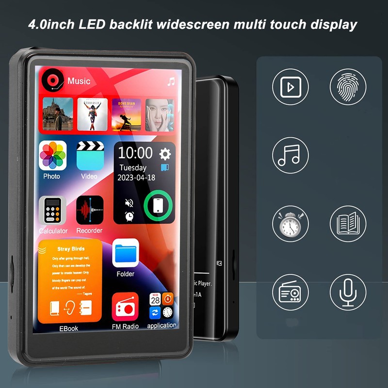 MP3 Player 4 Inch Full Touch Screen HD Noise Reduction