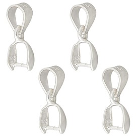 Hobbspring Pack of 4 925 Sterling Silver Clamping Eyelets 15 mm Long Snap Closure for Necklace Pendants Silver Connectors Ice Clip Clasps for Dangling Necklaces DIY Crafts